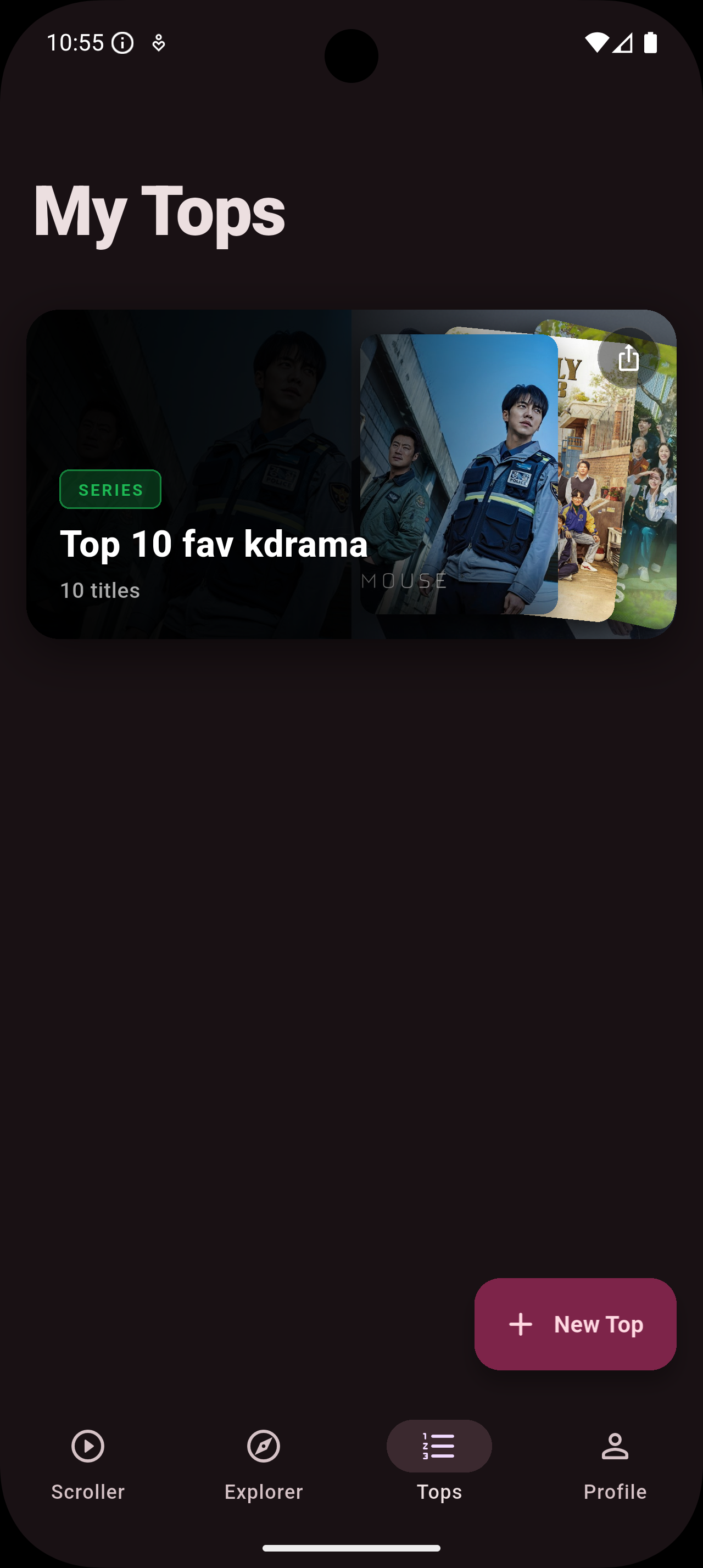 My Tops screen